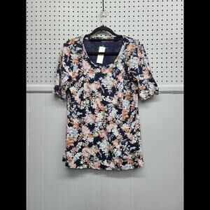 J. Jill Scoop Neck Floral Short-Sleeve TShirt Women's M (Multicolored)